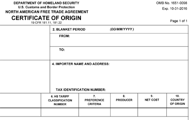 update available for the nafta certificate of origin nafta certificate of origin form