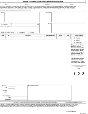 bill of lading printable form