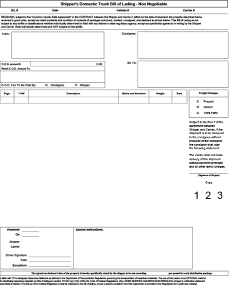 Inland Bill of Lading
