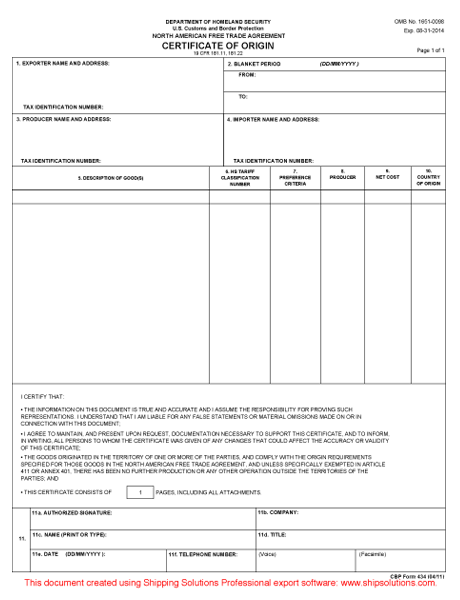 usmca certificate of origin download