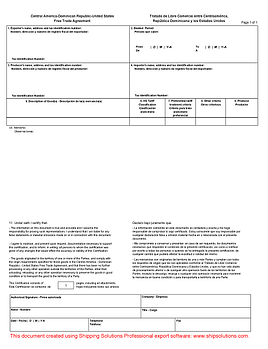 CAFTA Certificate of Origin Form