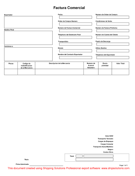 Commercial Invoice (Spanish)