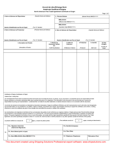 nafta certificate of origin french nafta certificate of origin form