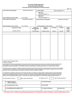 Nafta Certificate Of Origin French