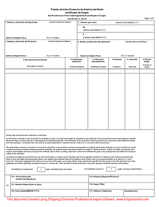 Nafta Certificate Of Origin Spanish