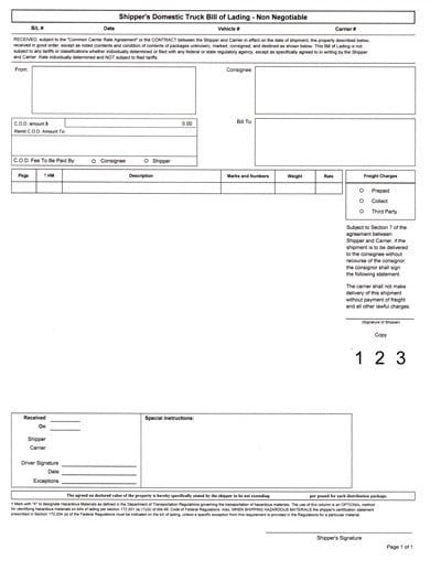 Inland Bill of Lading 400x518px