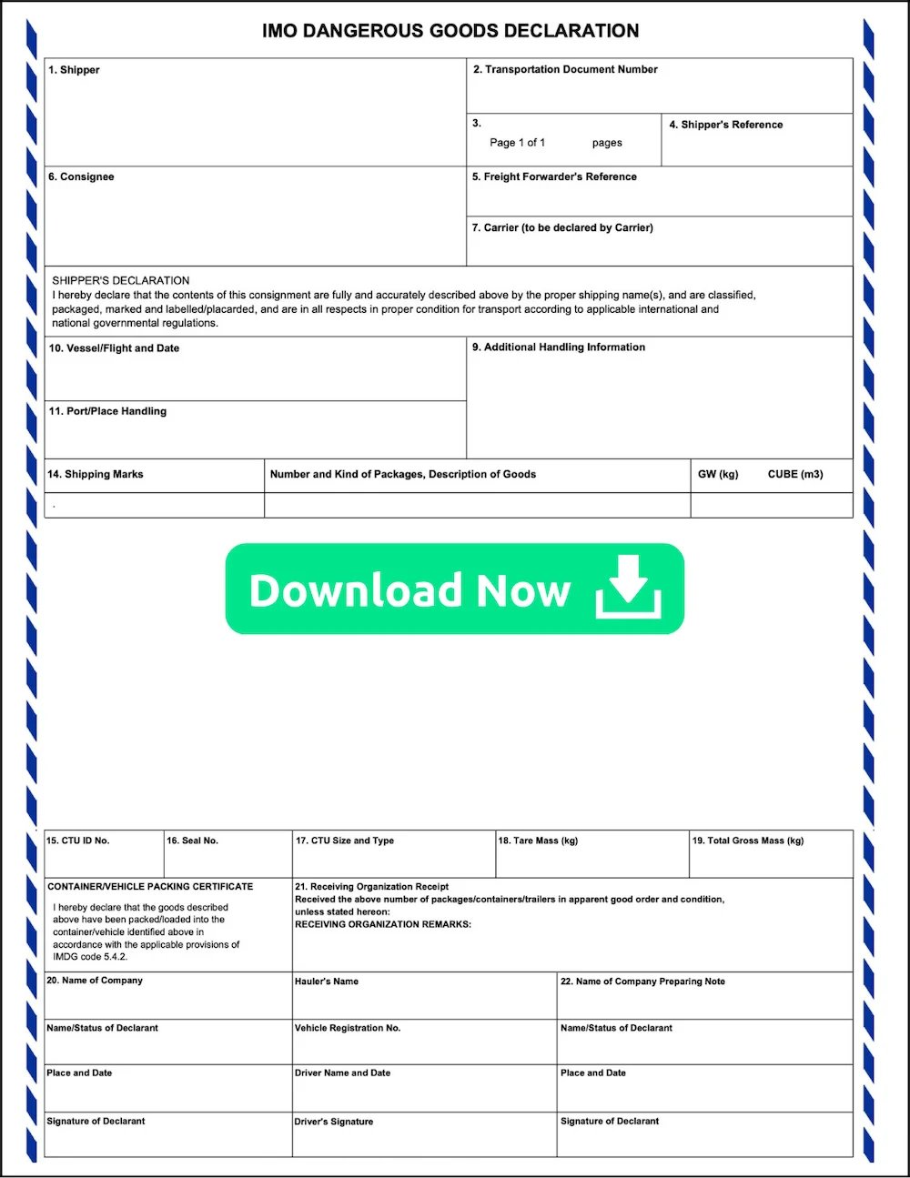 Dangerous Goods Declaration for IATA, IMDG code and CFR49 regulations