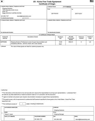 Korea Certificate Of Origin