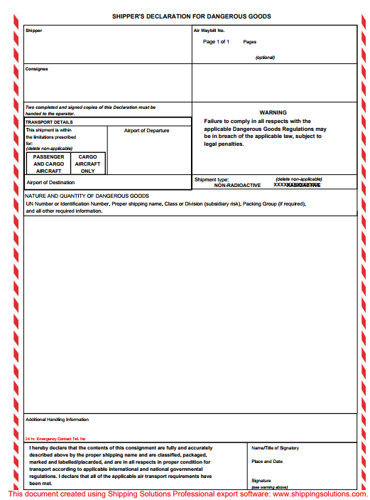 Dangerous Goods Note Template Word