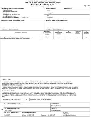 Download A Chile Certificate Of Origin Sample