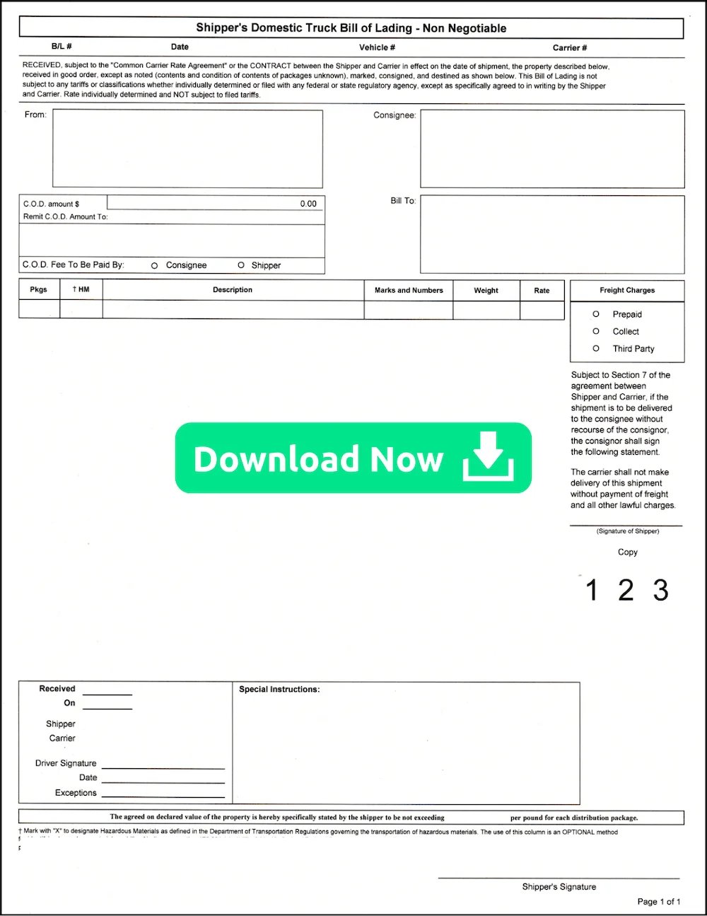 Inland Bill of Lading | Download Now