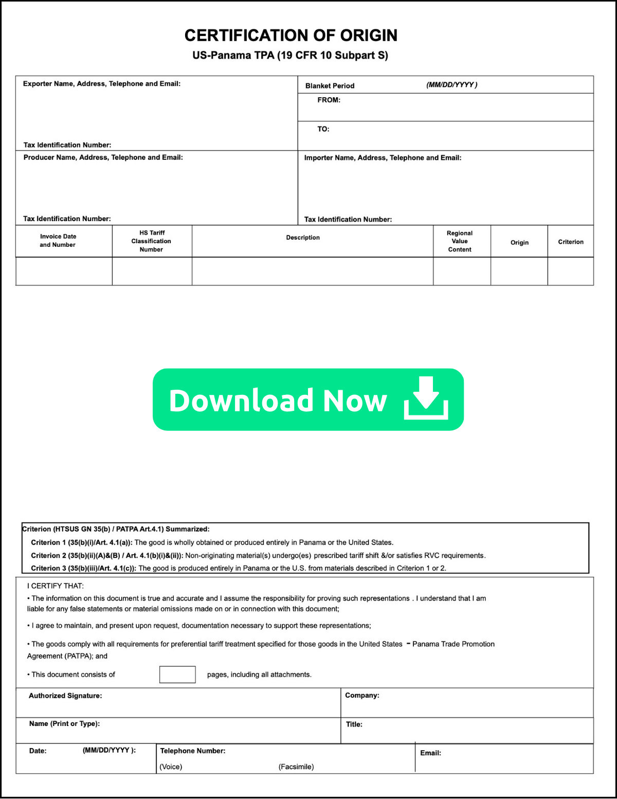 Panama Certificate of Origin | Download Now