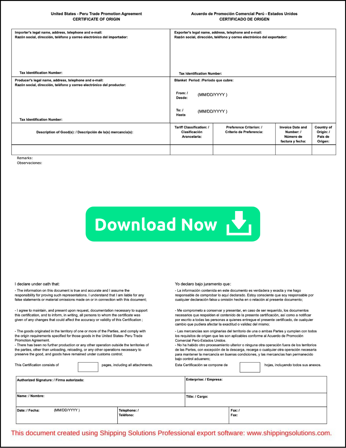 Peru Certificate of Origin | Download Now