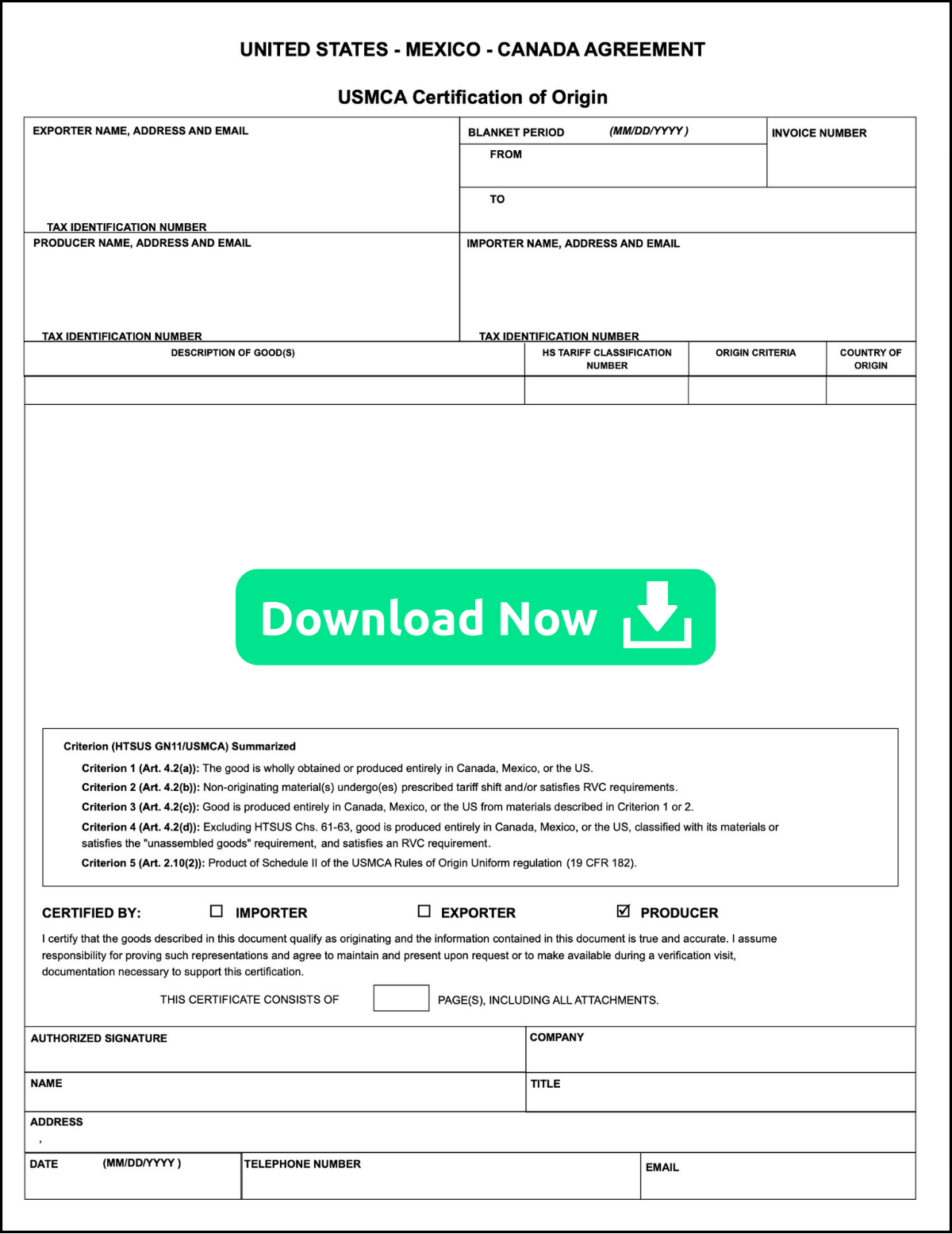 USMCA Certificate of Origin | Download Now