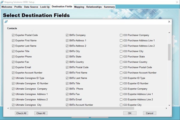 Select Destination Fields | Shipping Solutions