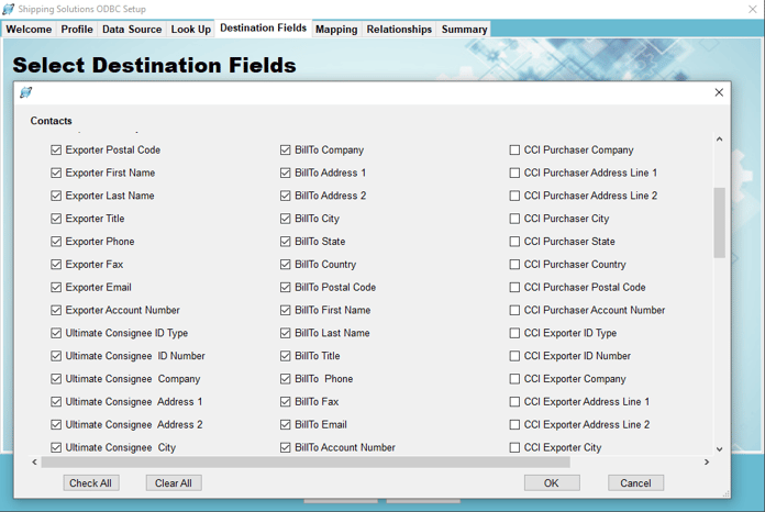 Destination Fields Tab in the Data Exchange Manager | Shipping Solutions