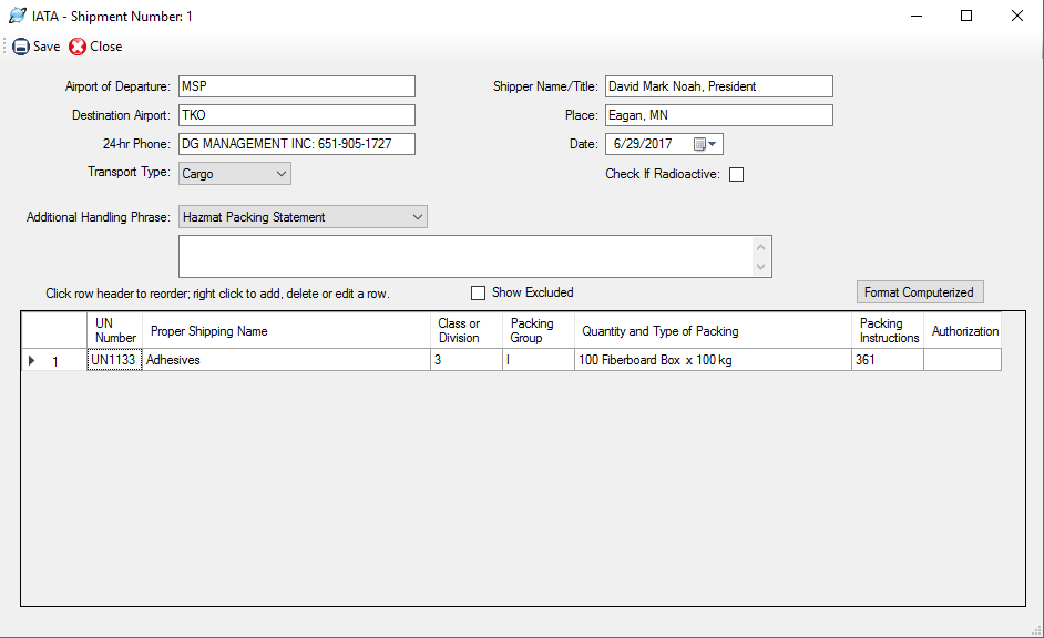 How to Create the IATA Dangerous Goods Form