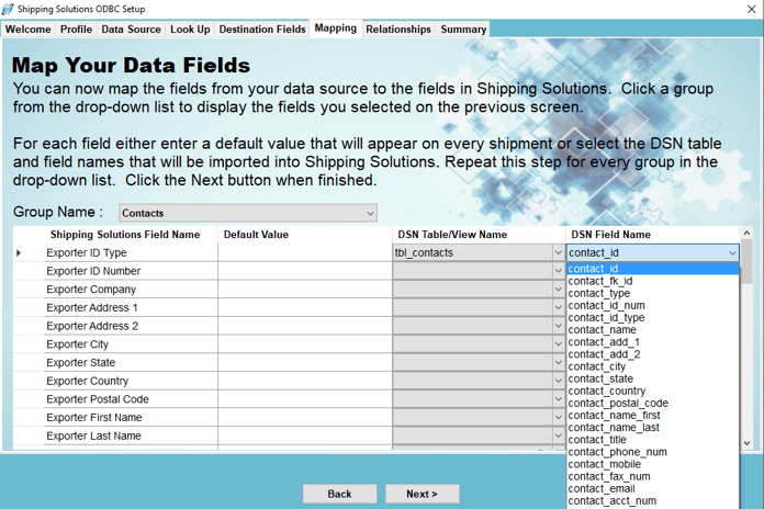 The Mapping Tab in the Data Exchange Manager | Shipping Solutions