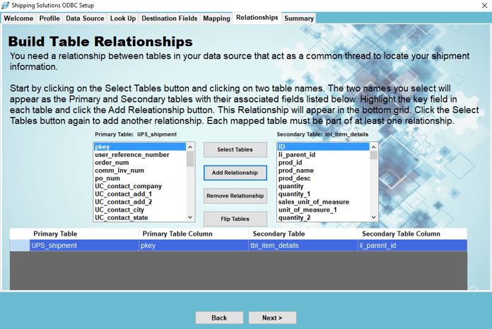 The Relationships Tab in the Data Exchange Manager | Shipping Solutions