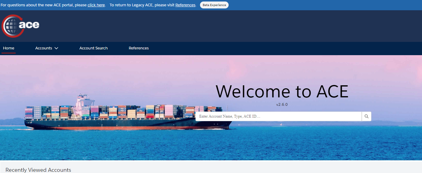 Welcome to ACE screen | Shipping Solutions