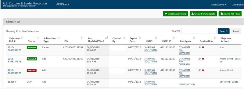 The AESDirect Shipment Summary Screen on the ACE Portal | Shipping Solutions