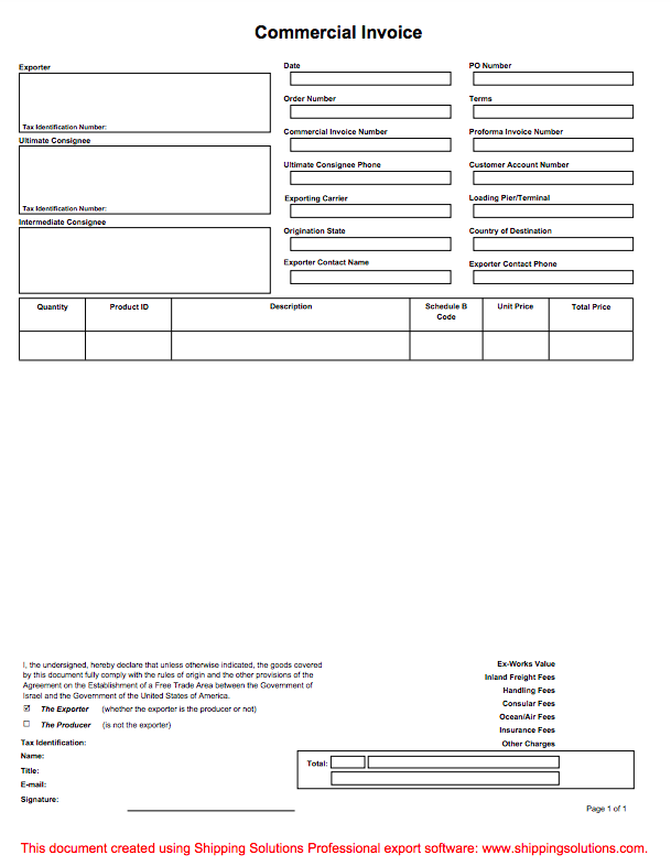 download export invoice forms invoice for export