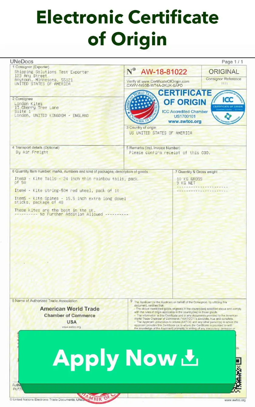 Electronic Certificate of Origin