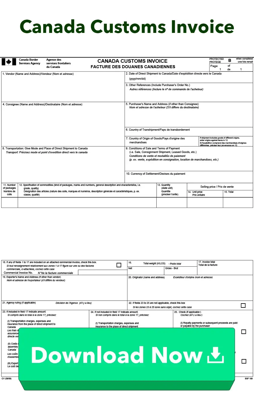 Canada Customs Invoice