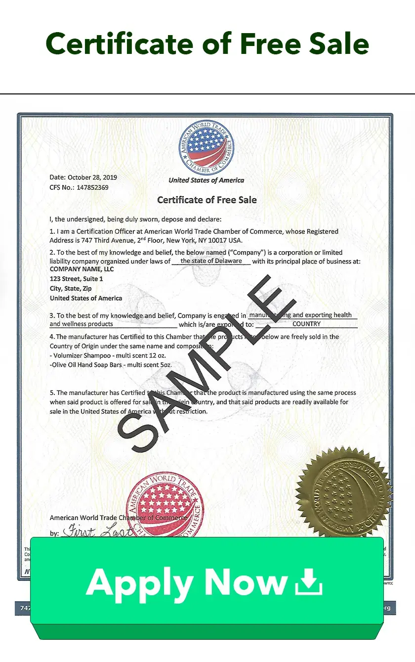 Certificate of Free Sale
