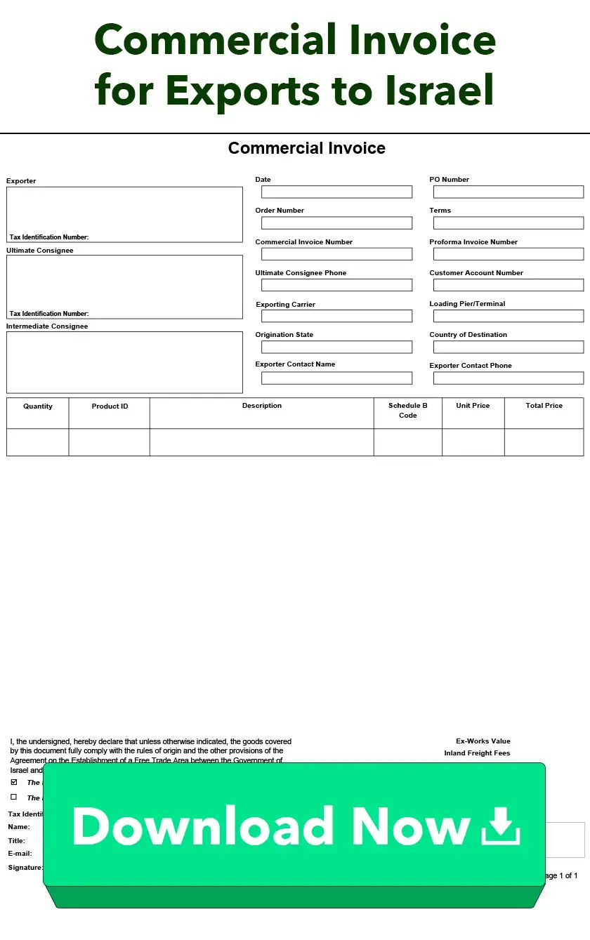Commercial Invoice for Exports to Israel
